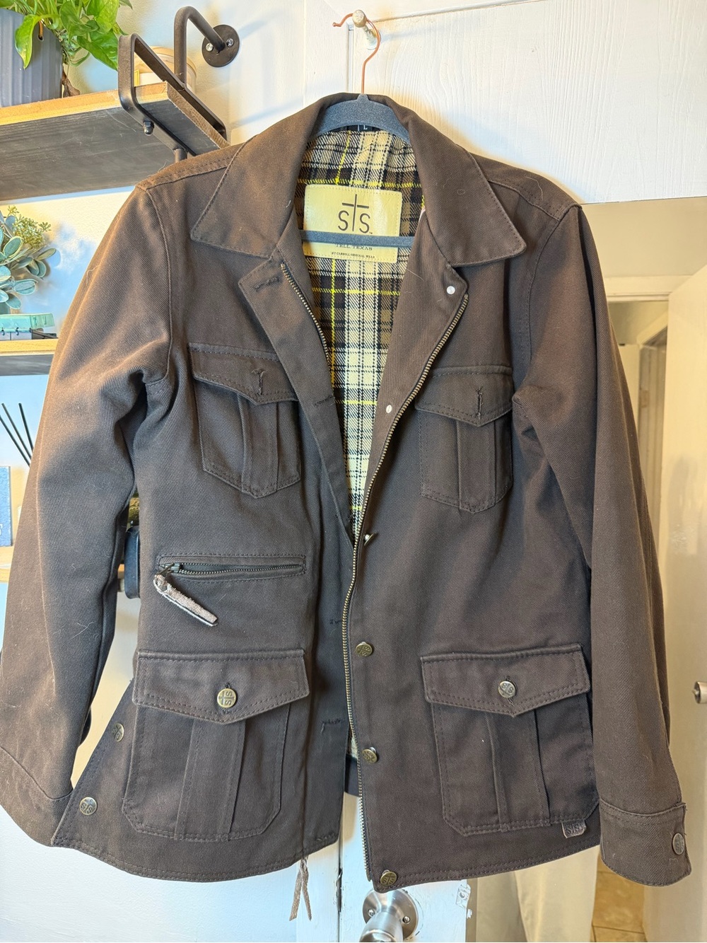 STS Ranchwear Dark Brown Utility Field Jacket with Plaid Lining